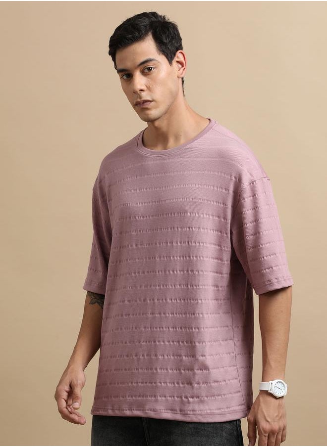 Bushirt - Textured Round Neck Oversized T-Shirt by Styli - Image 1