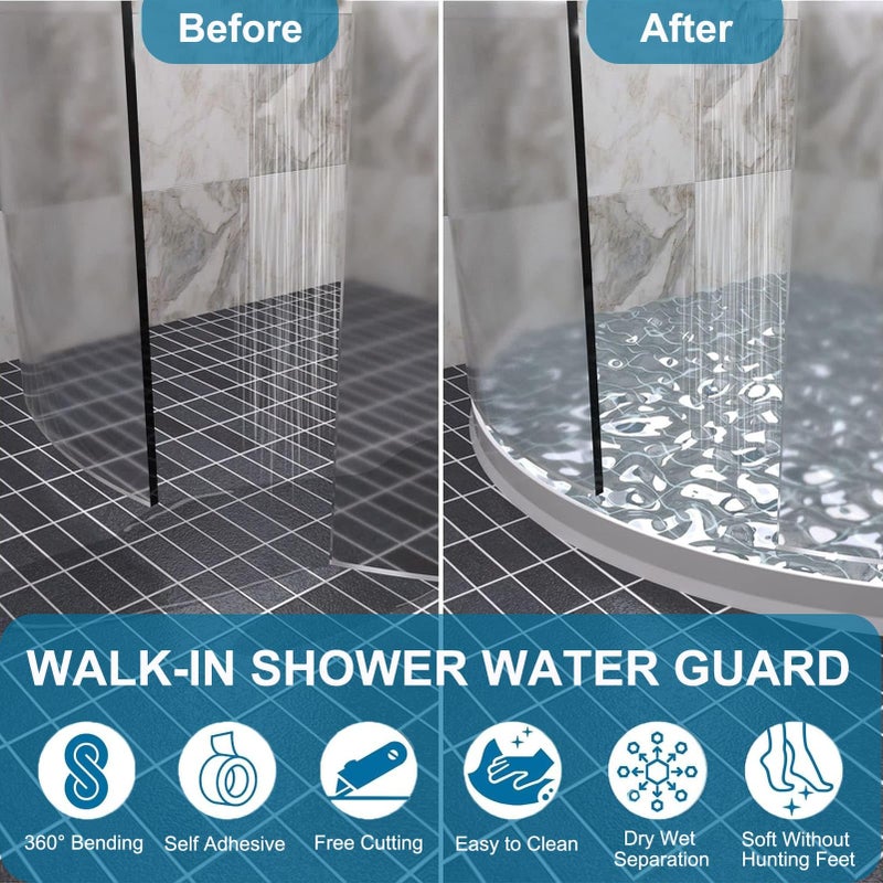 Ronsoile 3.8" High Shower Threshold Water Dam Barrier, 2025 Upgraded 67" Collapsible Shower Water Blocker, Guard for Walk in Shower, Water Guard Stopper for Floor, Shower Door Water Blocker - Image 3