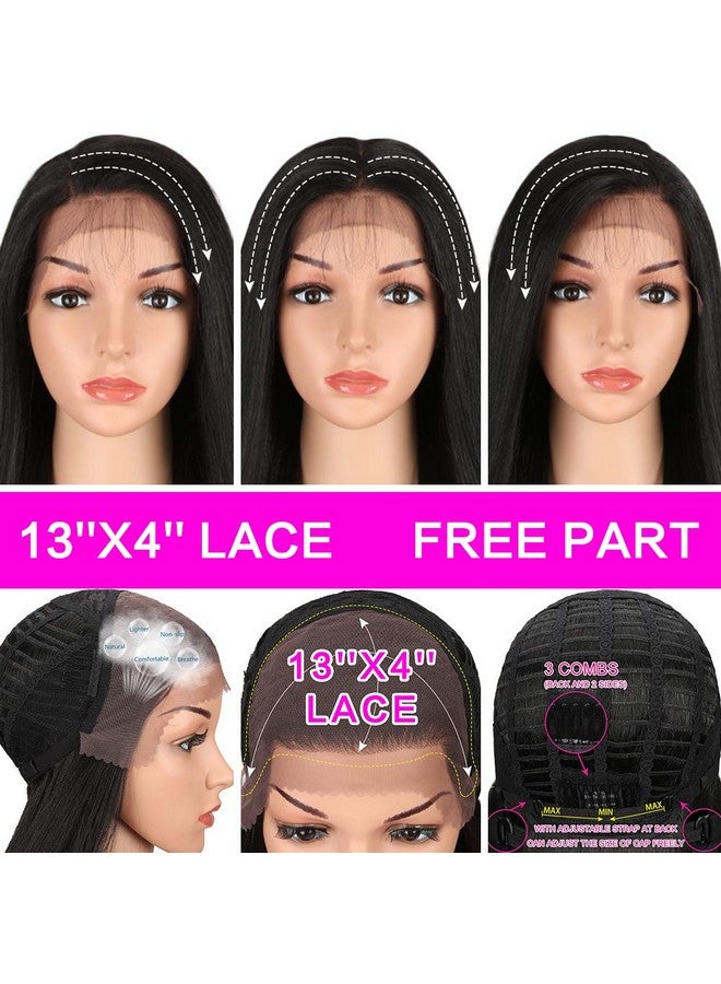 Joedir Oedir 30" Long Straight Wig Supreme Free Parting Lace Frontal Wigs With Baby Hair High Temperature Synthetic Wigs For Women 180% Density Ombre Color Wigs 250G(1B) - Image 3