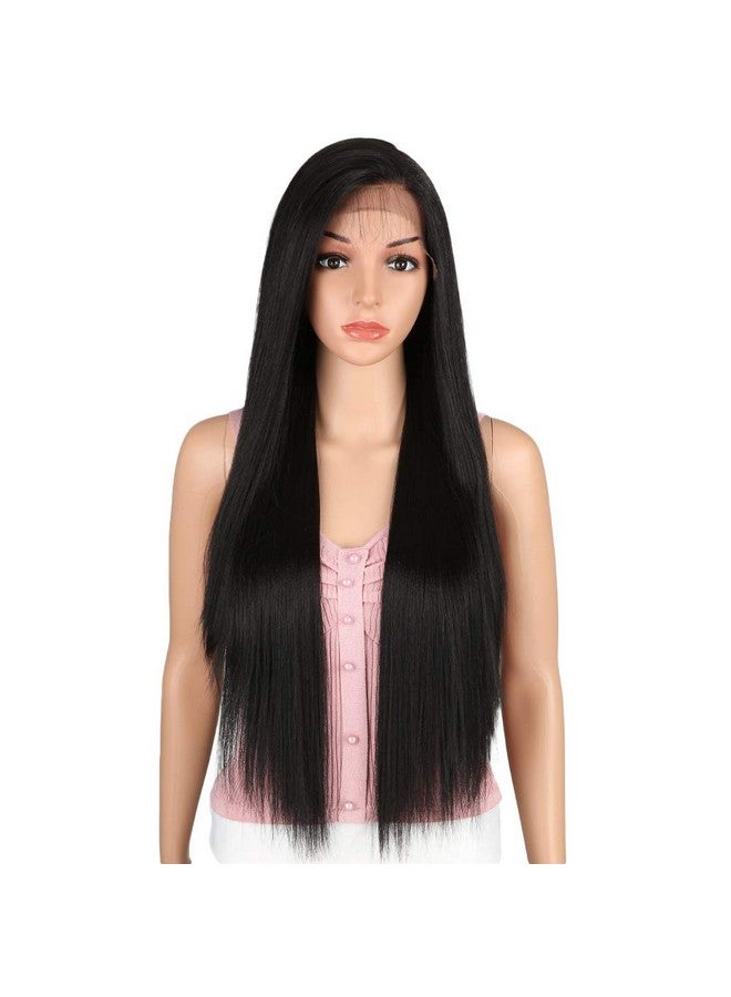 Joedir Oedir 30" Long Straight Wig Supreme Free Parting Lace Frontal Wigs With Baby Hair High Temperature Synthetic Wigs For Women 180% Density Ombre Color Wigs 250G(1B) - Image 4