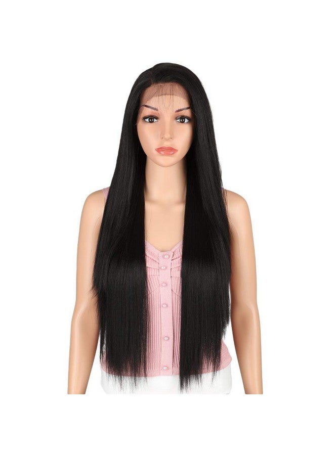 Joedir Oedir 30" Long Straight Wig Supreme Free Parting Lace Frontal Wigs With Baby Hair High Temperature Synthetic Wigs For Women 180% Density Ombre Color Wigs 250G(1B) - Image 5