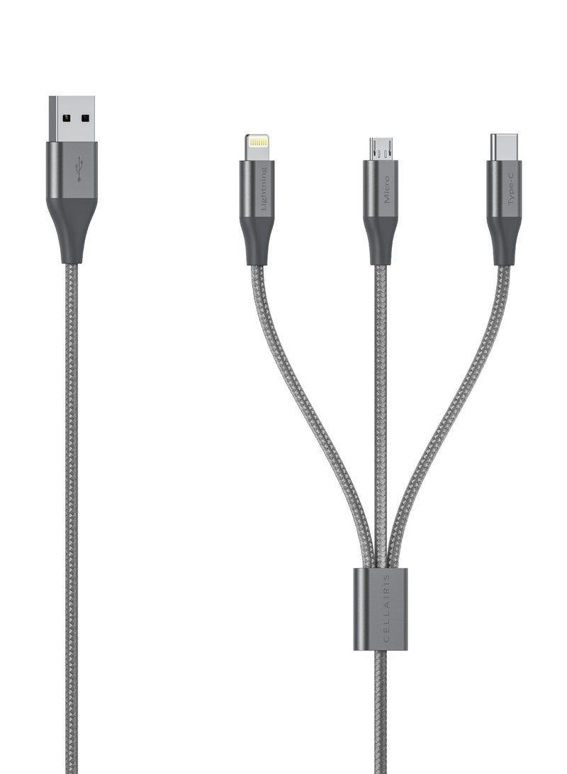 Cellairis Premium Nylon Cable 3in1 1.5M - Dark Grey - Image 3