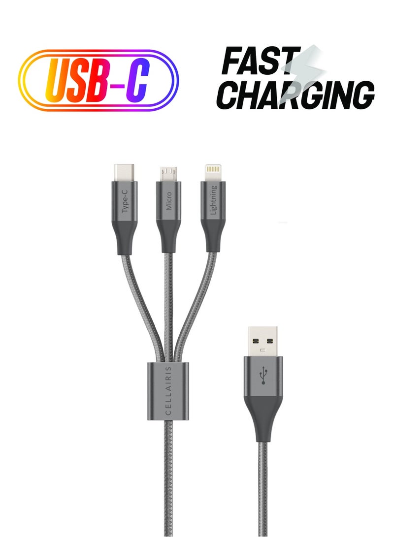 Cellairis Premium Nylon Cable 3in1 1.5M - Dark Grey - Image 1