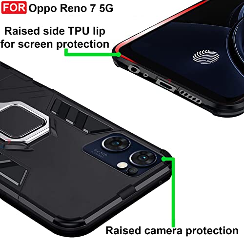 CEDO Kickstand Cover for Oppo Reno 7 (5G) Rugged Case | Built-in Stand Rotating Ring Holder | Military Grade Armor Bumper Back Cover (Black) - Image 4