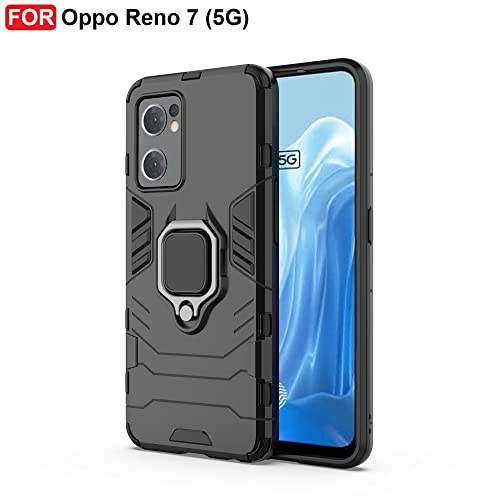CEDO Kickstand Cover for Oppo Reno 7 (5G) Rugged Case | Built-in Stand Rotating Ring Holder | Military Grade Armor Bumper Back Cover (Black) - Image 2