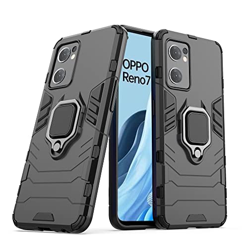 CEDO Kickstand Cover for Oppo Reno 7 (5G) Rugged Case | Built-in Stand Rotating Ring Holder | Military Grade Armor Bumper Back Cover (Black) - Image 1