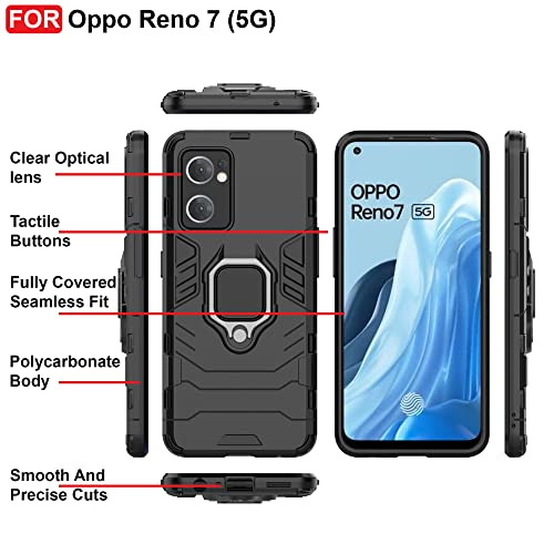CEDO Kickstand Cover for Oppo Reno 7 (5G) Rugged Case | Built-in Stand Rotating Ring Holder | Military Grade Armor Bumper Back Cover (Black) - Image 3
