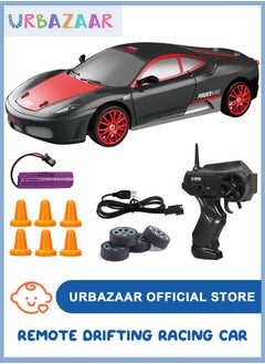 URbazaar Remote Control Car RC Drift Car 1/24 Scale 4WD RC Car With LED Lights 2.4ghz 18km/H Rechargeable High Speed Drift Racing Sport Toy Car For Adults Boys Girls Kids Gift 2pcs Batteries and Extra Tires  - Image 1