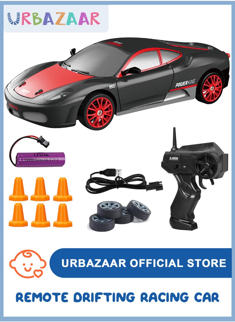 URbazaar Remote Control Car RC Drift Car 1/24 Scale 4WD RC Car With LED Lights 2.4ghz 18km/H Rechargeable High Speed Drift Racing Sport Toy Car For Adults Boys Girls Kids Gift 2pcs Batteries and Extra Tires  - Image 1