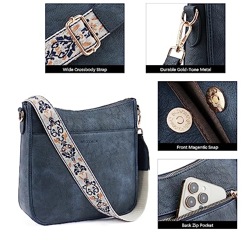 BOSTANTEN Crossbody Bags for Women Trendy Vegan Leather Hobo Purses Shoulder Handbags With Wide Shoulder Strap Navy Blue - Image 5
