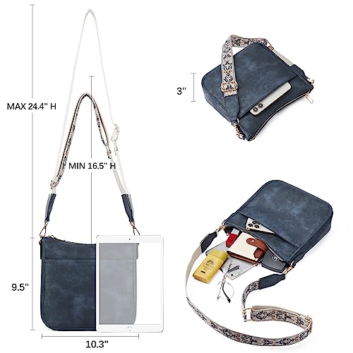 BOSTANTEN Crossbody Bags for Women Trendy Vegan Leather Hobo Purses Shoulder Handbags With Wide Shoulder Strap Navy Blue - Image 3