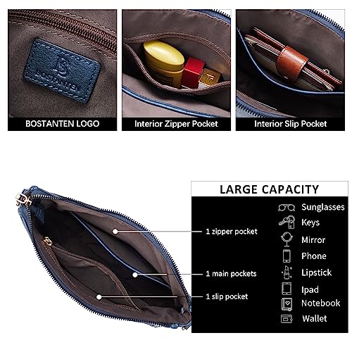 BOSTANTEN Crossbody Bags for Women Trendy Vegan Leather Hobo Purses Shoulder Handbags With Wide Shoulder Strap Navy Blue - Image 4