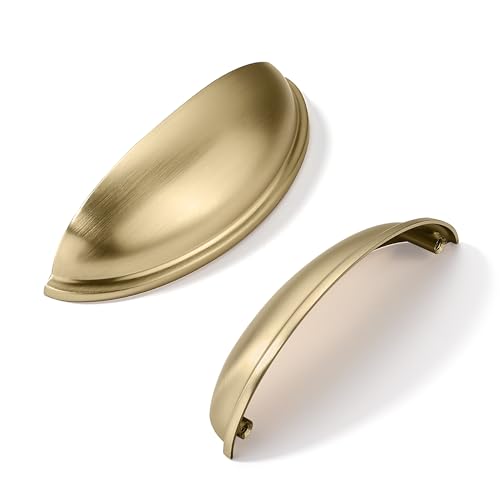 khtumeware 10 Pack 334 Gold Drawer Pulls Brushed Brass Cabinet Cup Pulls Kitchen Hardware Cabinet Handles Drawer Handles Knobs 334 inch Hole Center - Image 1