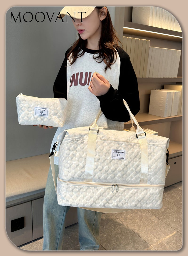 Moovant 2-Piece Large Capacity Travel Duffels Bag Set, Diamond Pattern Waterproof Gym Fitness Bag, Dry and Wet Separation Sports Handbag, Yoga Bag, Travel Bag with Shoe Compartment - Image 2