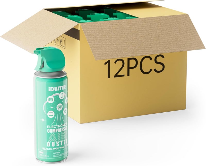 iDuster Compressed Air Duster for Keyboard - 10oz Canned Air for Electronics, 12 Packs - Image 1