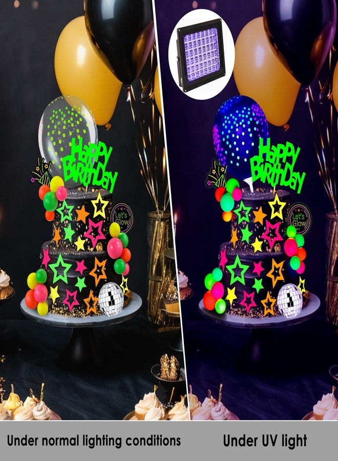SPFYunion 40 PCS Glow Cake Topper Set with Disco Ball Balloon Cakes Ball Star Happy Birthday Toppers in 4 Colors Party Decorations for Neon Cakes Black Light Party Supplies - Image 3