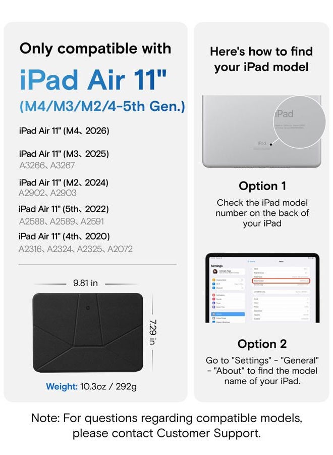 MOFT حافظة فولي ديناميكية لجهاز iPad Air 11 بوصة (M3 2025 / M2 2024) و iPad Air 10.9 بوصة الجيل الخامس والرابع 2022 2020، حافظة بموقف مغناطيسي نحيف مع أكثر من 20 زاوية عرض، رفيعة للغاية، سوداء نفاثة - Image 2