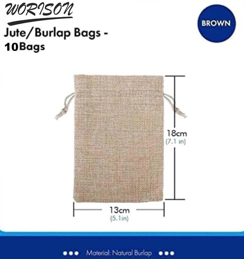 Worison Jute Burlap Gift Bags – 13x18cms Drawstring Pouches for Wedding Favors, Jewelry, Candy & Party Gifts, Eco Friendly Rustic Packaging for Special Occasions (Pack of 10) - Image 2