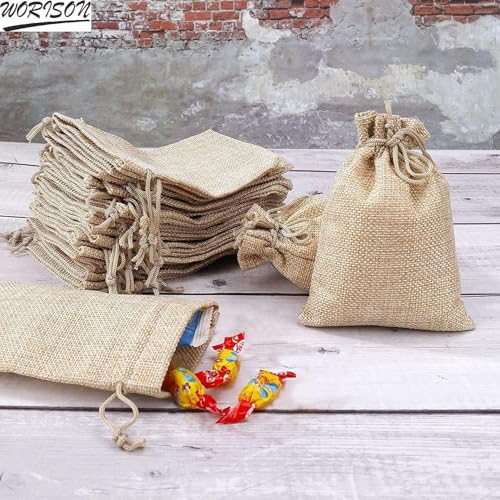 Worison Jute Burlap Gift Bags – 13x18cms Drawstring Pouches for Wedding Favors, Jewelry, Candy & Party Gifts, Eco Friendly Rustic Packaging for Special Occasions (Pack of 10) - Image 3
