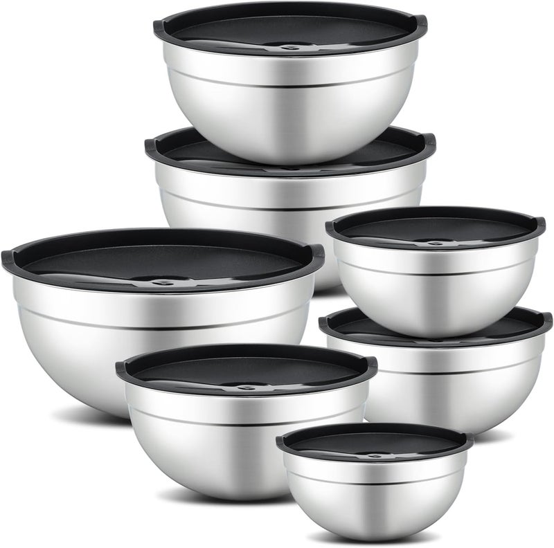 hunnycook 7 Piece Mixing Bowl Set Mixing Bowls with Lid Stainless Steel Mixing Bowls for Baking Size 07 11 15 21 35 4 45QT Baking Bowl for Food Preparation Mixing and Serving Foods - Image 1
