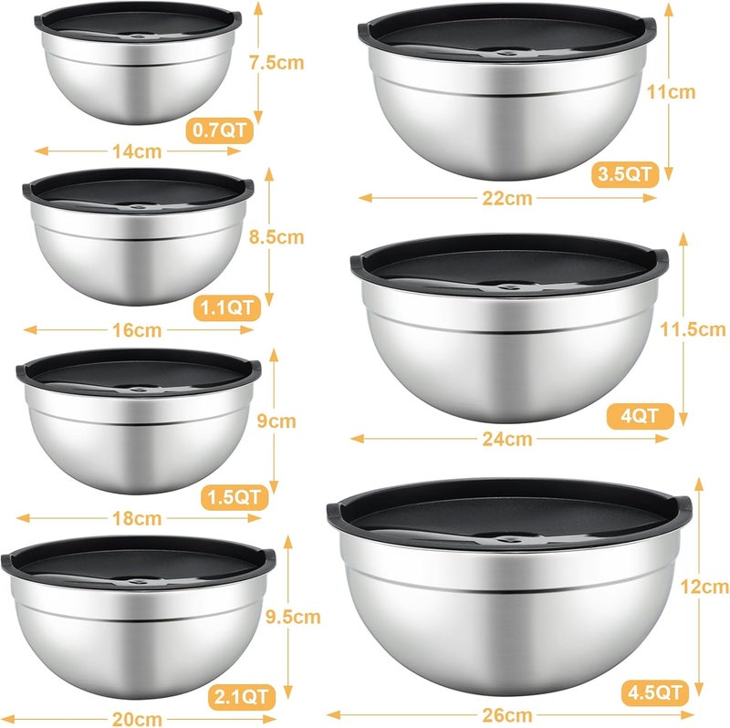 hunnycook 7 Piece Mixing Bowl Set Mixing Bowls with Lid Stainless Steel Mixing Bowls for Baking Size 07 11 15 21 35 4 45QT Baking Bowl for Food Preparation Mixing and Serving Foods - Image 3