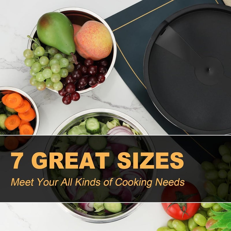 hunnycook 7 Piece Mixing Bowl Set Mixing Bowls with Lid Stainless Steel Mixing Bowls for Baking Size 07 11 15 21 35 4 45QT Baking Bowl for Food Preparation Mixing and Serving Foods - Image 2