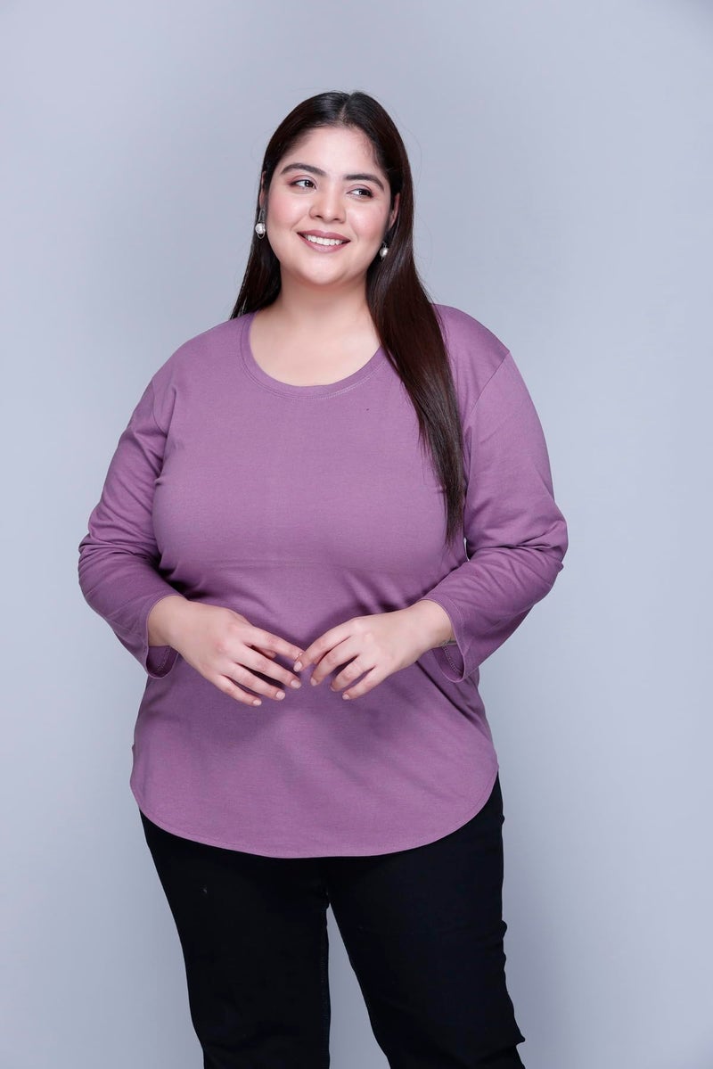 In Love Women's Cotton Full Sleeve Solid Stylish Plain Apple Cut T-Shirts,FSPU95US03_6XL, Regular Fit, Purple - Image 4