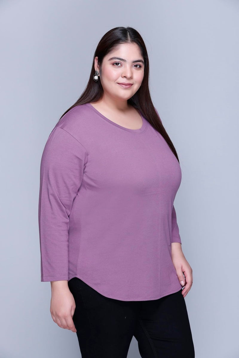 In Love Women's Cotton Full Sleeve Solid Stylish Plain Apple Cut T-Shirts,FSPU95US03_6XL, Regular Fit, Purple - Image 5