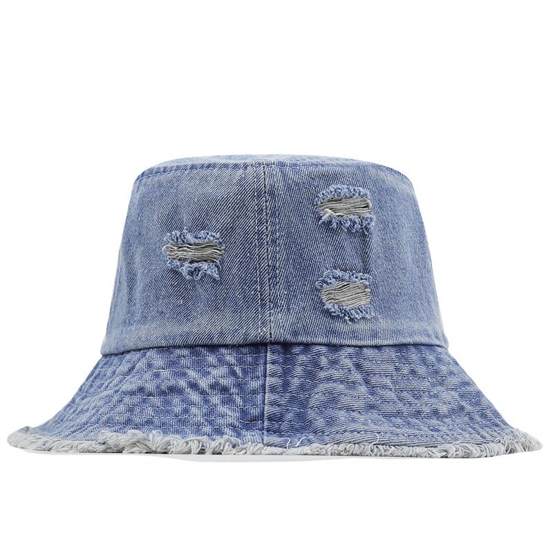 Summer Bucket Hat Unisex Japanese Ripped Denim Hip Hop Hat - Image 2