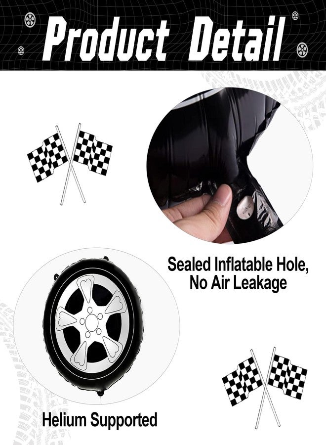 Sondeng 20Pcs Race Car Balloons Race Car Birthday Party Supplies Wheel Tire Checkered Balloon Garland Arch Racing Cars Birthday Decorations for Boys Truck Wheels Party Favors - Image 2