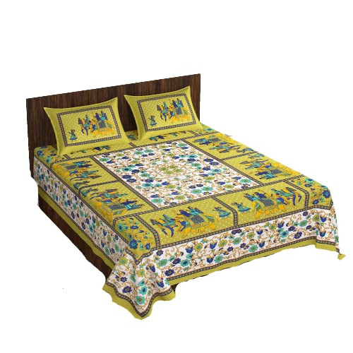 Meejoya 100 Cotton Rajasthani Jaipuri Traditional Floral King Size Double Bed Bedsheet with 2 Pillow Covers Mullti52