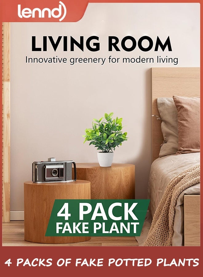 لينند مجموعة من 4 نباتات صناعية صغيرة من السيراميك، نباتات خضراء صناعية مزروعة في أصص، مناسبة لديكور المنزل والمكتب والغرفة والمزرعة والطاولة الداخلية والحمام - Image 5