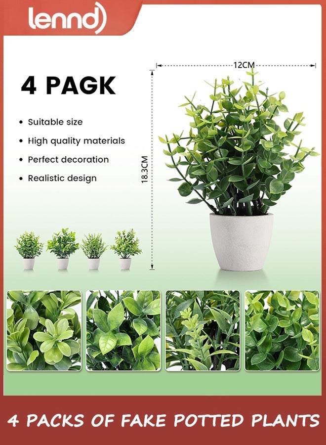 لينند مجموعة من 4 نباتات صناعية صغيرة من السيراميك، نباتات خضراء صناعية مزروعة في أصص، مناسبة لديكور المنزل والمكتب والغرفة والمزرعة والطاولة الداخلية والحمام - Image 3