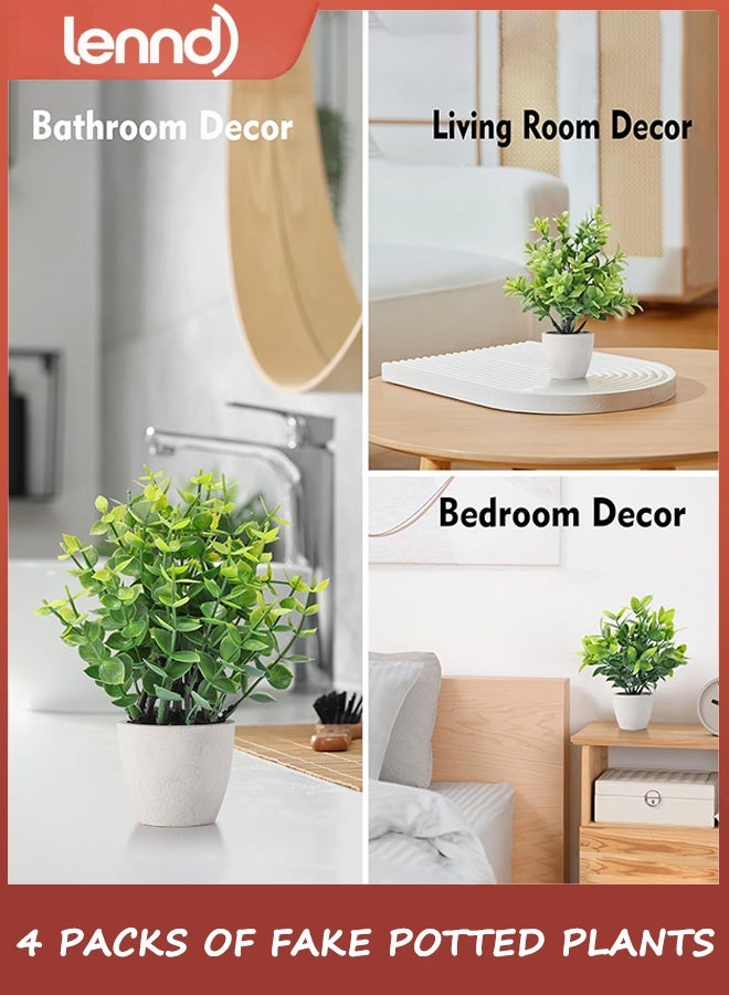 لينند مجموعة من 4 نباتات صناعية صغيرة من السيراميك، نباتات خضراء صناعية مزروعة في أصص، مناسبة لديكور المنزل والمكتب والغرفة والمزرعة والطاولة الداخلية والحمام - Image 4