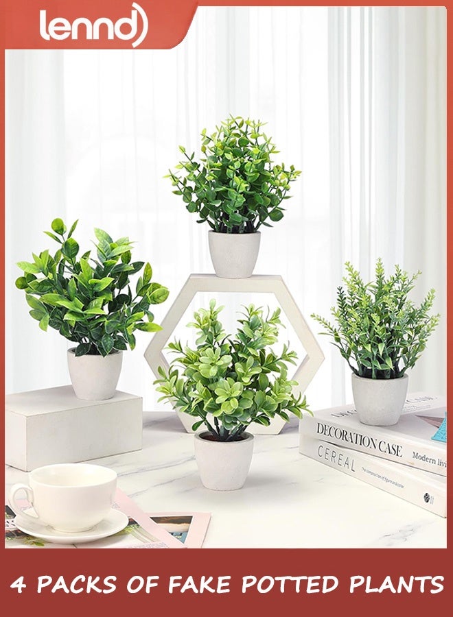 لينند مجموعة من 4 نباتات صناعية صغيرة من السيراميك، نباتات خضراء صناعية مزروعة في أصص، مناسبة لديكور المنزل والمكتب والغرفة والمزرعة والطاولة الداخلية والحمام - Image 1