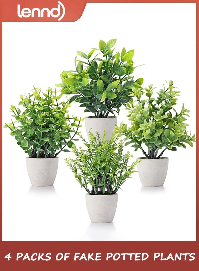 لينند مجموعة من 4 نباتات صناعية صغيرة من السيراميك، نباتات خضراء صناعية مزروعة في أصص، مناسبة لديكور المنزل والمكتب والغرفة والمزرعة والطاولة الداخلية والحمام - Image 2