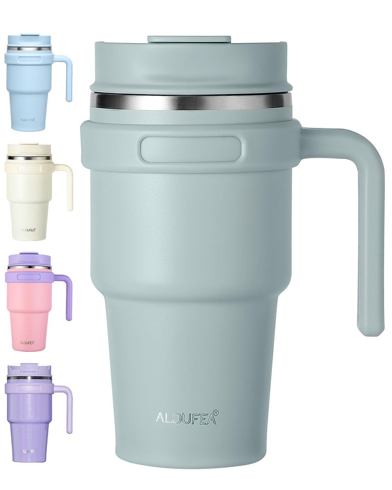 ALOUFEA 20 oz Insulated Coffee Mug Tumbler with Handle, Stainless Steel Travel Mug Tumbler with Lid and Straw,Double Wall Vacuum Leak Proof Ice Coffee Thermal Cup,Sage - Image 1