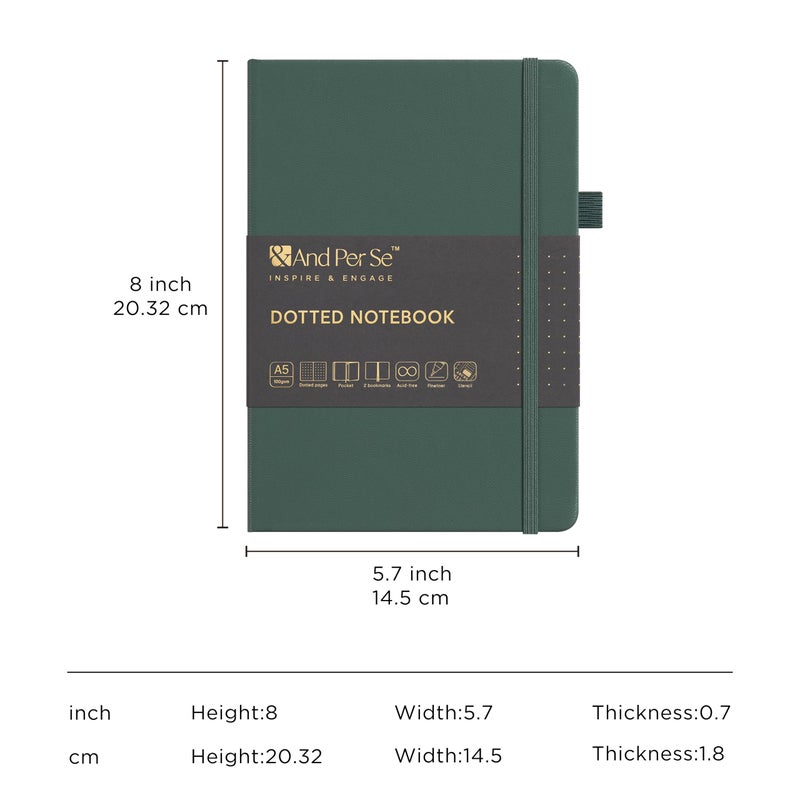 &And Per Se ⩓ Per Se Dotted Journal Kit, 176 Numbered Pages, A5 Leather Hardcover Dotted Notebook with Stencils & Fineliner Pen (Green) - Image 2