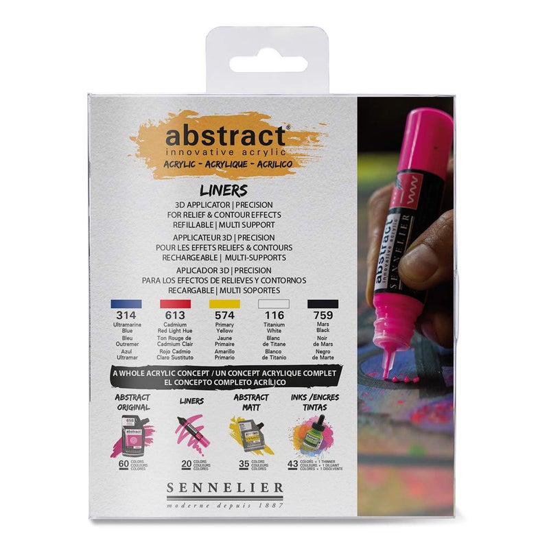 SENNELIER Abstract Acrylic Discovery Liner Set, Includes 5-27ml 3D Liners, Primary Colors (10-121350-00) - Image 2