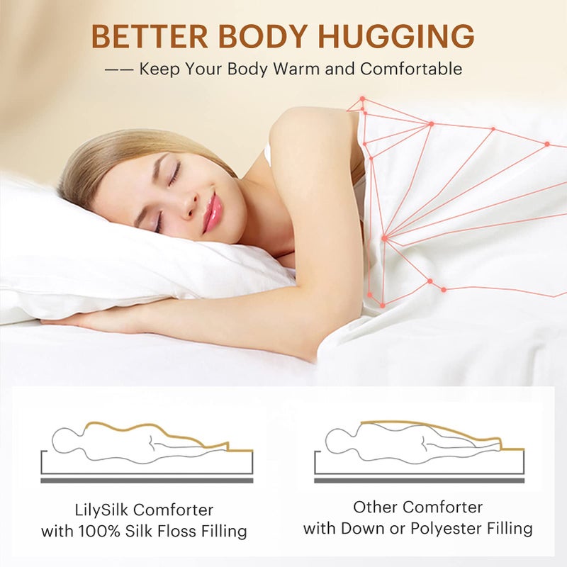 LilySilk All Season Silk Comforter/Duvet/Quilt, 100% Silk Floss Filling with 100% Cotton Cover King(104x92 Inch,Silk Weight:2.0kg) - Image 5