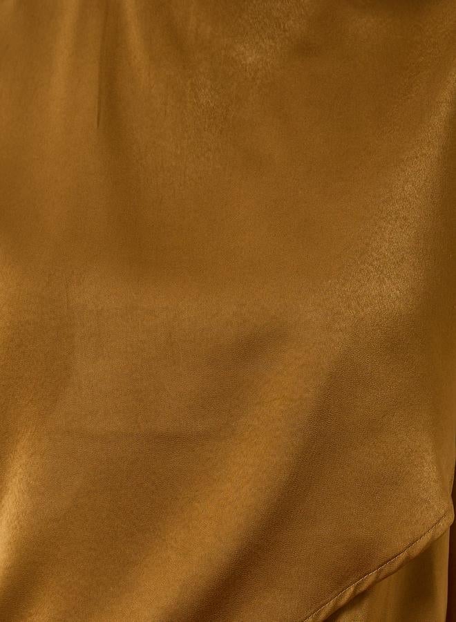 Styli Women Mustard Asymmetric Scarf Detail Satin Top - Image 4