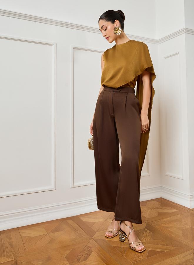 Styli Women Mustard Asymmetric Scarf Detail Satin Top - Image 2