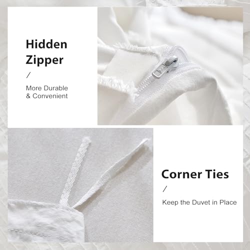 WARMDERN White Boho Duvet Cover Set Queen Size, Striped Textured Tufted Bedding Set, 3 Pcs Ultra Soft Washed Microfiber with Zipper Closure (Queen, White) - Image 5