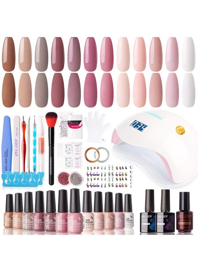 Gellen Gel Nail Polish Kit with U V LED Light 72W Nail Dryer, 12 Gel Nail Colors, No Wipe Top Base Coat, Nail Art Decorations, Manicure Tools, All-In-One Manicure Kit for Mother's Day Gift - Image 1