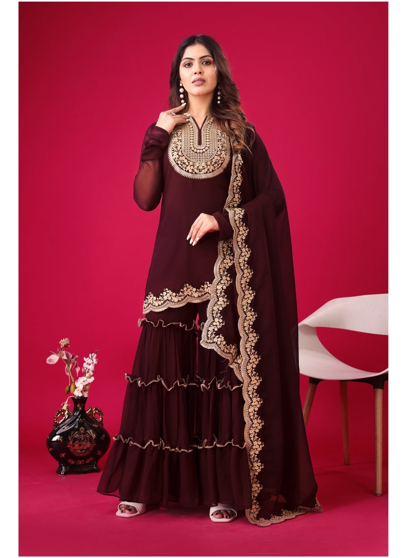 Super Asian - Heavy Embroidery Sequence thread work Top-Bottom and Dupatta Set fully stitched ready to wear - Image 1