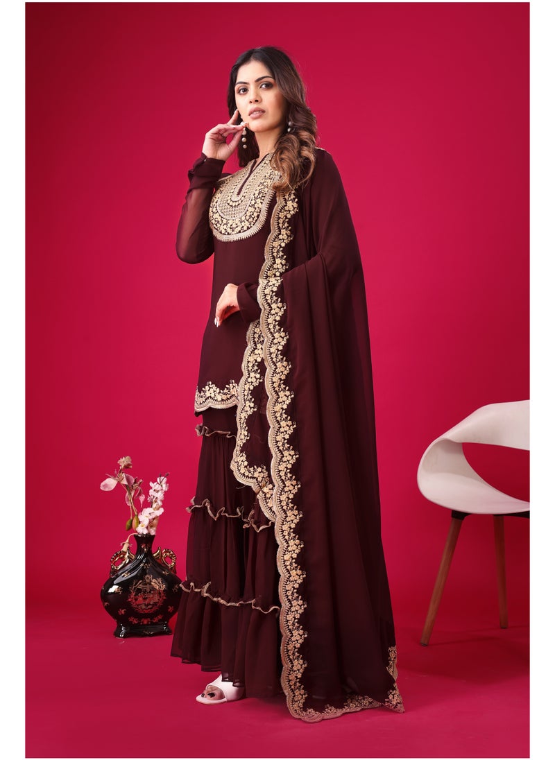 Super Asian - Heavy Embroidery Sequence thread work Top-Bottom and Dupatta Set fully stitched ready to wear - Image 1