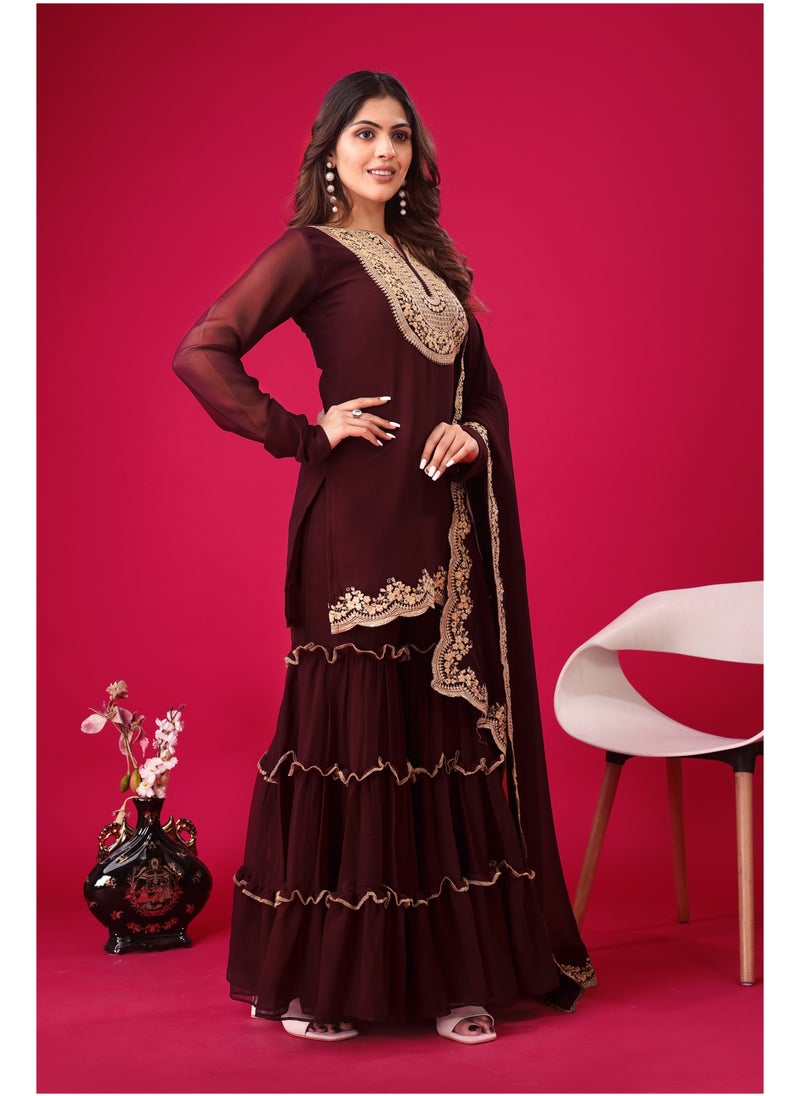 Super Asian - Heavy Embroidery Sequence thread work Top-Bottom and Dupatta Set fully stitched ready to wear - Image 1