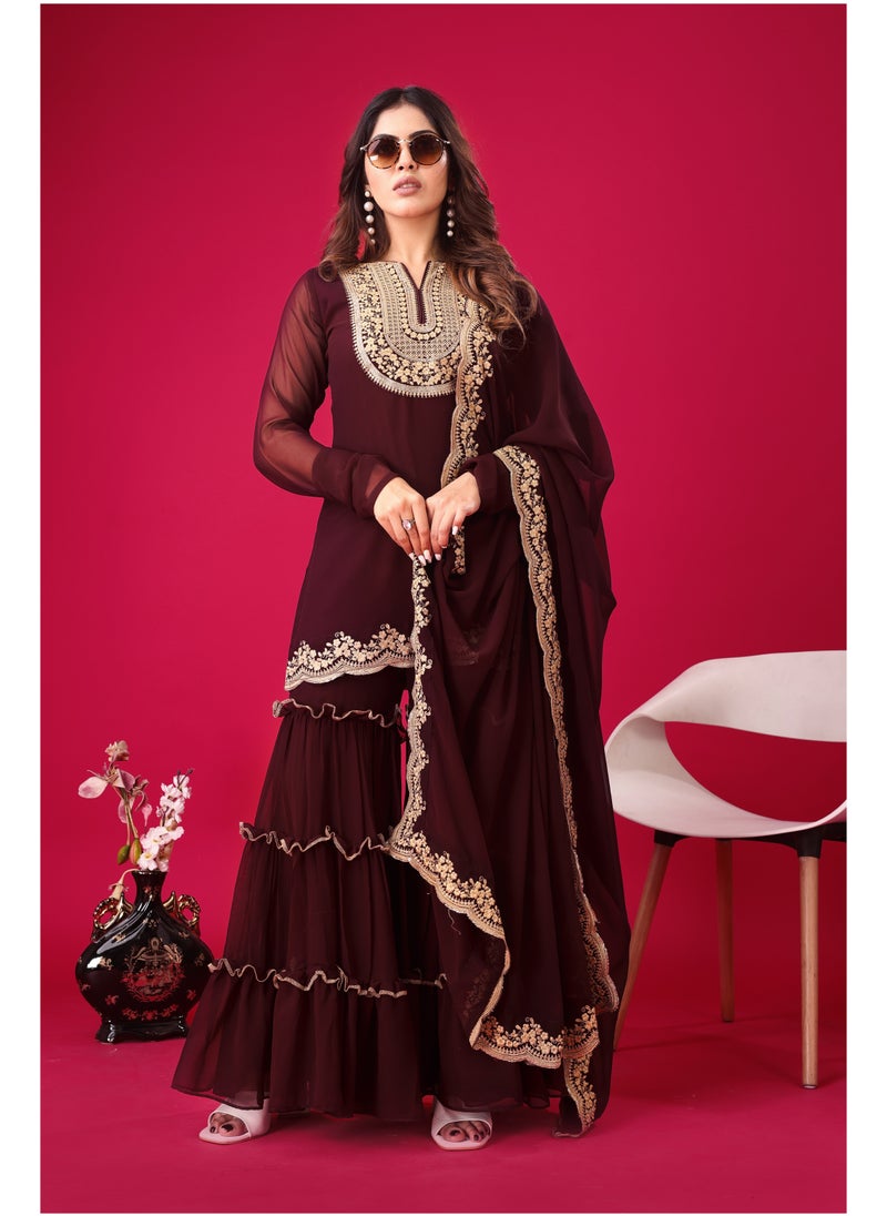 Super Asian - Heavy Embroidery Sequence thread work Top-Bottom and Dupatta Set fully stitched ready to wear - Image 1
