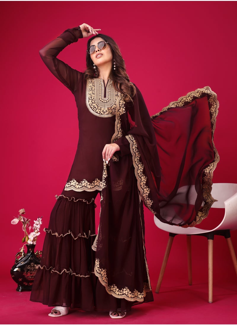 Super Asian - Heavy Embroidery Sequence thread work Top-Bottom and Dupatta Set fully stitched ready to wear - Image 1