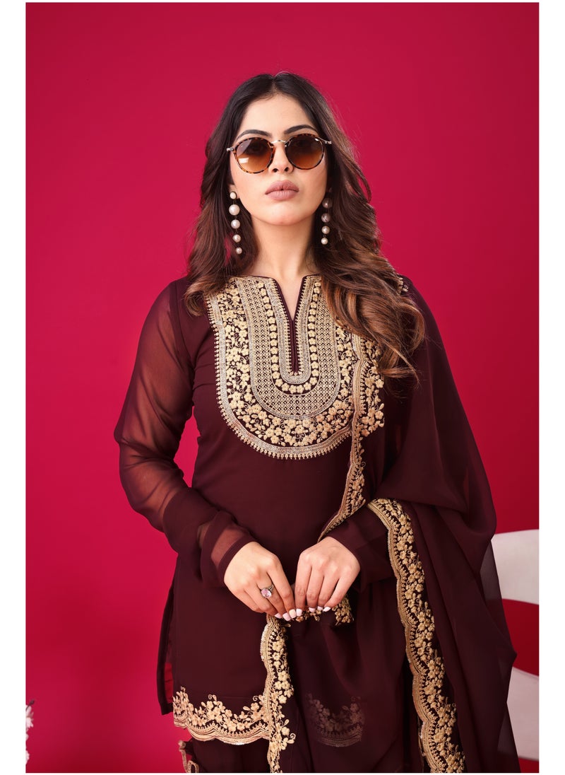 Super Asian - Heavy Embroidery Sequence thread work Top-Bottom and Dupatta Set fully stitched ready to wear - Image 1
